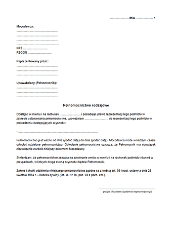 PRodz Pełnomocnictwo rodzajowe
