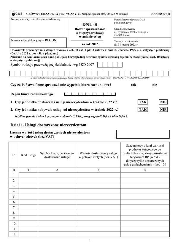 GUS DNU-R (archiwalny) (2022) Sprawozdanie o międzynarodowej wymianie usług za rok 2022