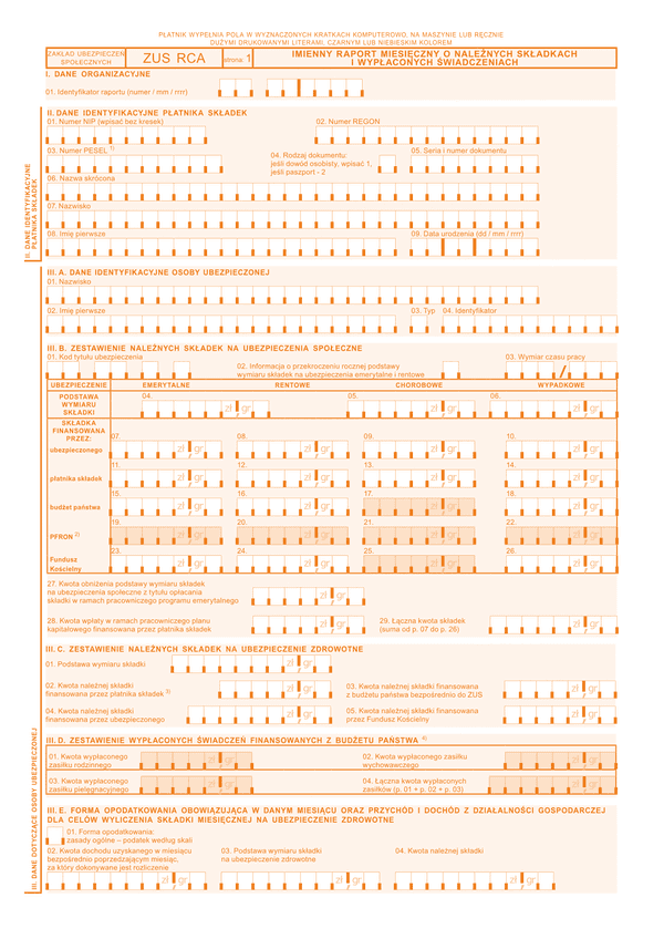 ZUS RCA Imienny raport miesięczny o należnych składkach i wypłaconych świadczeniach