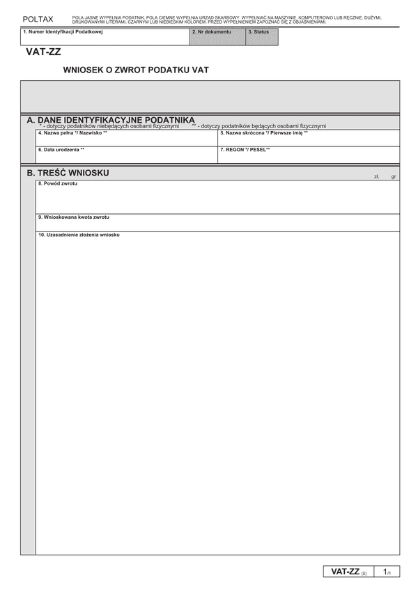 VAT-ZZ (5) (archiwalny) Wniosek o zwrot podatku VAT