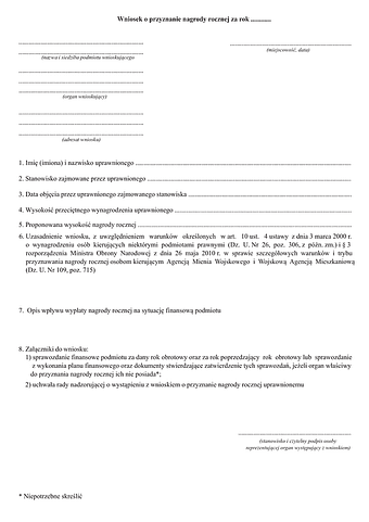 WnNR MON Wniosek o przyznanie nagrody rocznej – Ministerstwo Obrony Narodowej