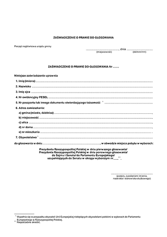 ZasG MSW Zaświadczenie o prawie do głosowania - Ministerstwo Spraw Wewnętrznych