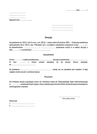 DUCDD Decyzja uchylająca w całości lub w części dotychczasową decyzję