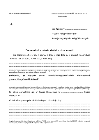 ZZWN Zawiadomienie o zmianie właściciela nieruchomości
