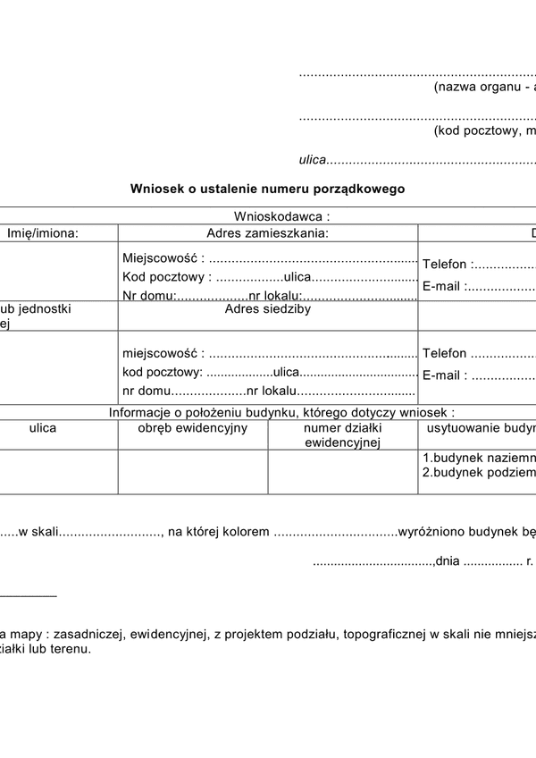 WUNP Wniosek o ustalenie numeru porządkowego