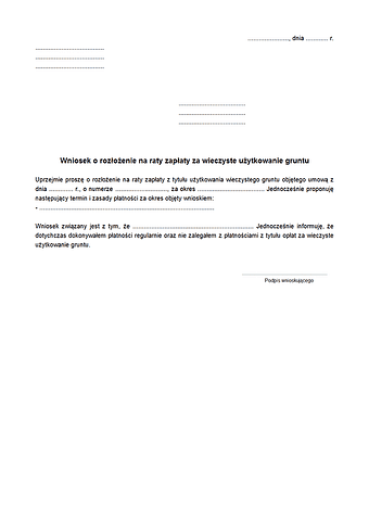 PRRWUG Podanie o rozłożenie na raty lub odroczenie terminu płatności raty zapłaty za wieczyste użytkowanie gruntu