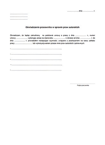 OPPA Oświadczenie pracownika w sprawie praw autorskich