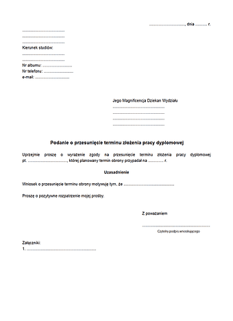 PPTPD Podanie o przesunięcie terminu złożenia pracy dyplomowej