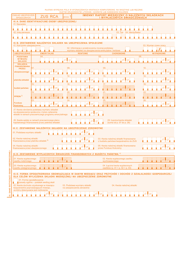 ZUS RCA zal (archiwalny) Załącznik do imiennego raportu miesięcznego o należnych składkach i wypłaconych świadczeniach