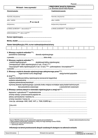 WoWDT-Po Wniosek o wydanie wtórnika dowodu rejestracyjnego lub innych dokumentów pojazdu - inne czynności - Poznań