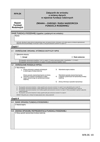 RFR-ZK Załącznik do wniosku o zmianę danych w rejestrze fundacji rodzinnych ZMIANA – ZARZĄD / RADA NADZORCZA FUNDACJI RODZINNEJ