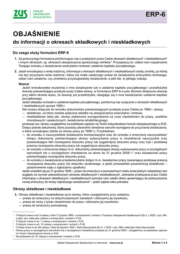 ZUS ERP-6 zal (archiwalny) Informacja dotycząca okresów składkowych i nieskładkowych - załącznik