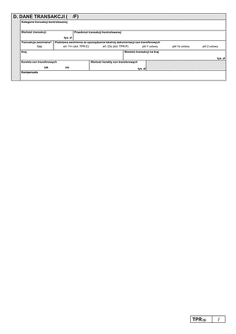 TPR-C/TPR-P (5) zał.F Dane transakcji F - transakcje refakturowania (oznaczone kodami 1501 lub 2501), korzystające ze zwolnienia z obowiązku sporządzenia lokalnej dokumentacji cen transferowych