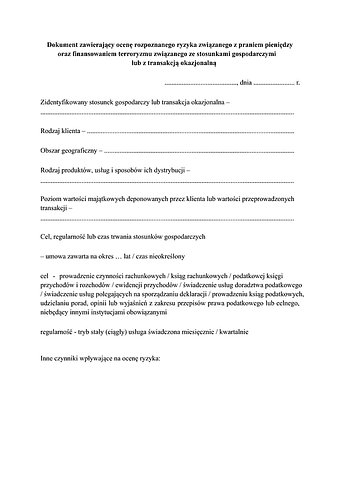 AML - zał. 3 Ocena ryzyka klienta przy danych stosunkach gospodarczych lub transakcji okazjonalnej