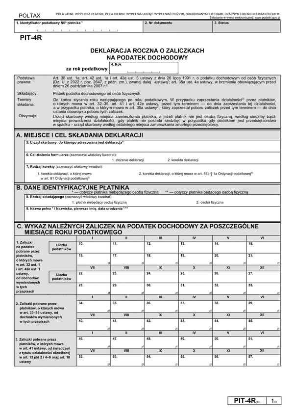 PIT-4R (13) (archiwalny) (2024) Deklaracja roczna o pobranych zaliczkach na podatek dochodowy