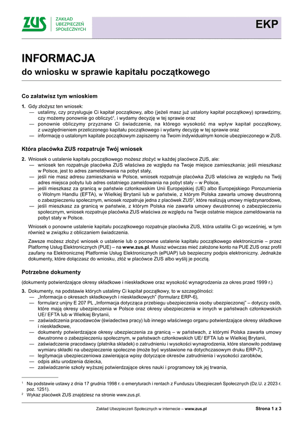 ZUS EKP inf Informacja do wniosku w sprawie kapitału początkowego