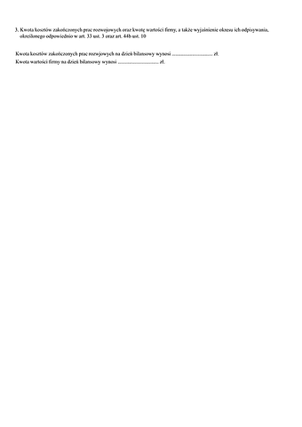 SF_NO_KZPR Noty objaśniające - Kwota kosztów zakończonych prac rozwojowych oraz kwotę wartości firmy, a także wyjaśnienie okresu ich odpisywania, określonego odpowiednio w art. 33 ust. 3 oraz art. 44b ust. 10