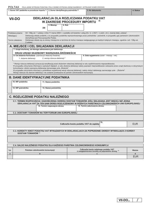 VII-DO (IOSS) (2) Deklaracja dla rozliczenia podatku VAT w zakresie procedury importu