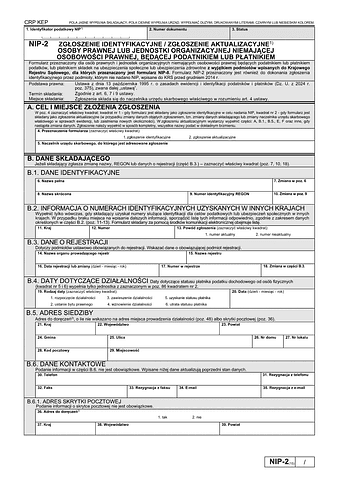 NIP-2 Zgłoszenie identyfikacyjne, aktualizacyjne