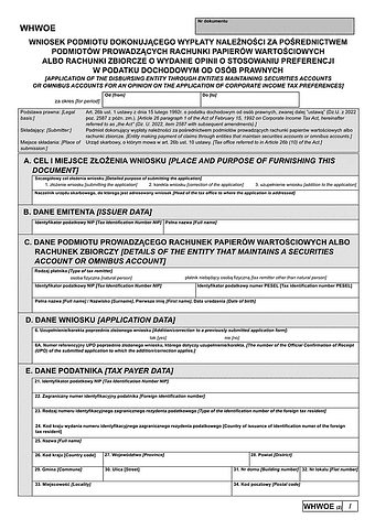 WHWOE (2) Wniosek podmiotu dokonującego wypłaty należności za pośrednictwem podmiotów prowadzących rachunki papierów wartościowych