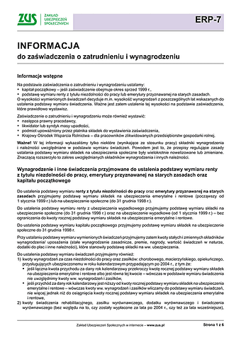 ZUS ERP-7 Inf Informacja do zaświadczenia o zatrudnieniu i wynagrodzeniu