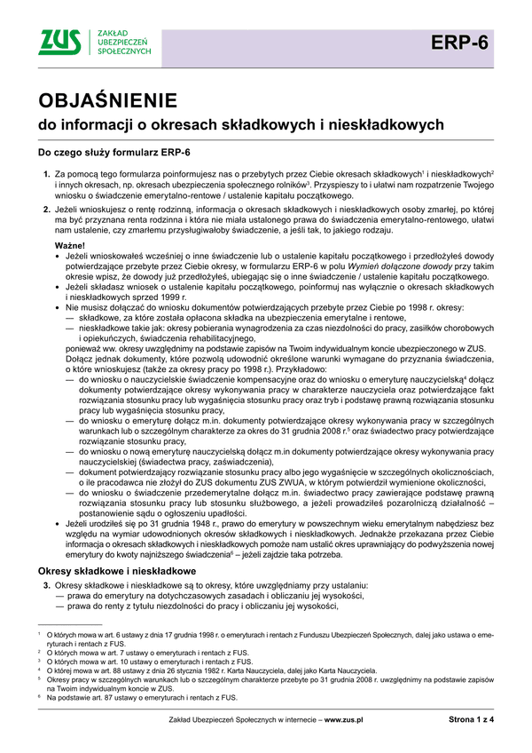 ZUS ERP-6 zal Informacja dotycząca okresów składkowych i nieskładkowych - załącznik