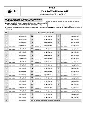 GUS RG-RD Wykonywana działalność