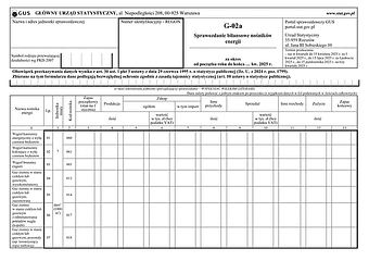 GUS G-02a (2025) Sprawozdanie bilansowe nośników energii