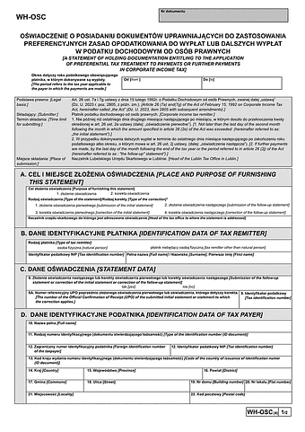 WH-OSC (4) Oświadczenie płatnika podatku dochodowego od osób prawnych