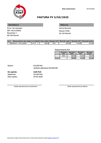 FVr Refaktura (zgodna z KSeF)