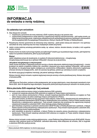 ZUS ERR Inf Informacja do wniosku o rentę rodzinną