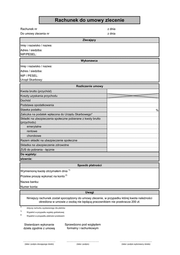 RdUZ (2) (archiwalny) Rachunek do umowy zlecenia (do 200 zł)