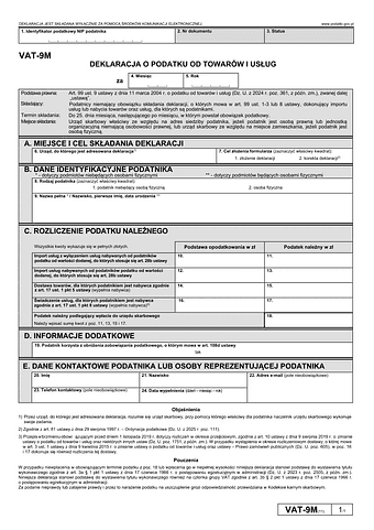 VAT-9M (11) Deklaracja dla podatku od towarów i usług