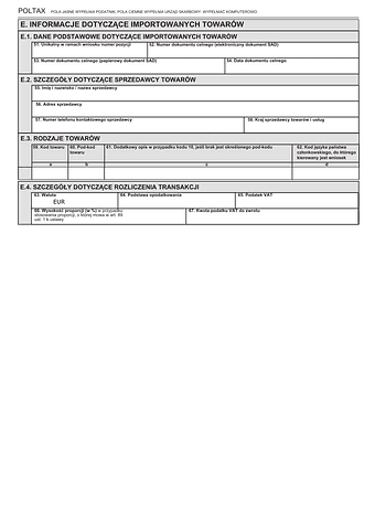 Załącznik E do VAT-REF (6) wniosku o zwrot podatku VAT