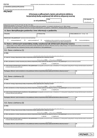 PIT/WOT (1) (2025) Informacja o odliczeniach z tytułu zatrudnienia żołnierzy terytorialnej służby wojskowej lub żołnierzy aktywnej rezerwy