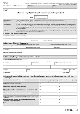 PIT-8C (12) (2025) Informacja o niektórych dochodach z kapitałów pieniężnych (PIT-8C / PIT-8CZ)