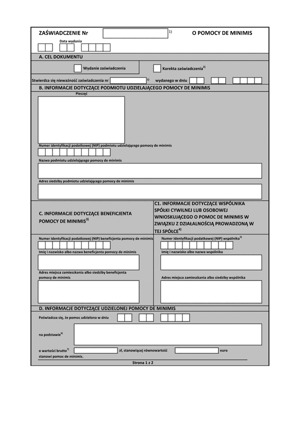 ZoPDM (archiwalny) Zaświadczenie o pomocy de minimis