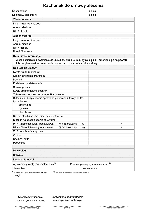 Rachunek do umowy zlecenia