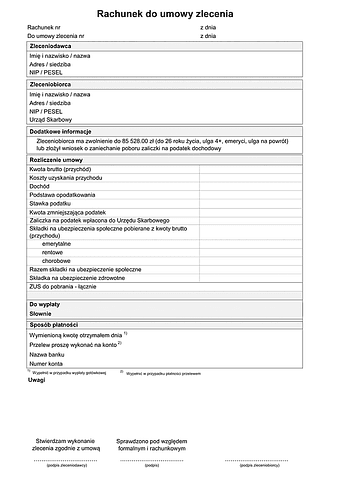 RdUZ (2026) Rachunek do umowy zlecenia (do 200 zł)
