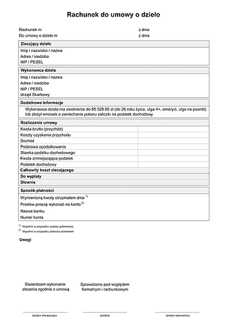 RdUOD (2026) Rachunek do umowy o dzieło
