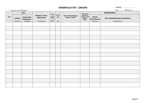 EFZp Ewidencja VAT zakup