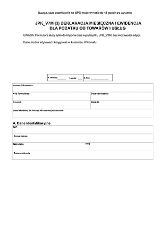 JPK_V7M (3) Jednolity Plik Kontrolny dla ewidencji zakupu i sprzedaży VAT i deklaracji VAT-7 miesięczny