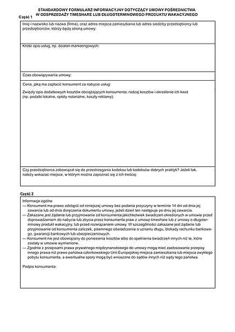 SFIWp Standardowy formularz informacyjny dotyczący umowy pośrednictwa w odsprzedaży timeshare lub długoterminowego produktu wakacyjnego