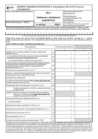 GUS DG-1 (2026) Meldunek o działalności gospodarczej
