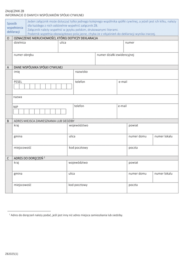 ZB mz Załącznik do deklaracji DM i DZ - Informacje o danych wspólników spółki cywilnej