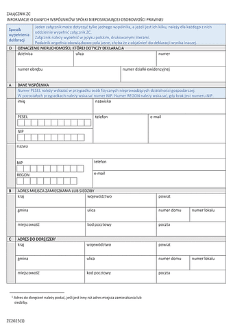 ZC mz Załącznik do deklaracji DM i DZ - Informacje o danych wspólników spółki nieposiadającej osobowości prawnej