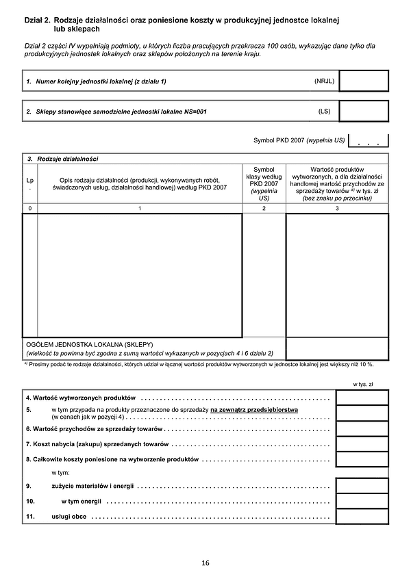 GUS SP (2025) s.16 Roczna ankieta przedsiębiorstwa za rok 2025 - załącznik strona 16