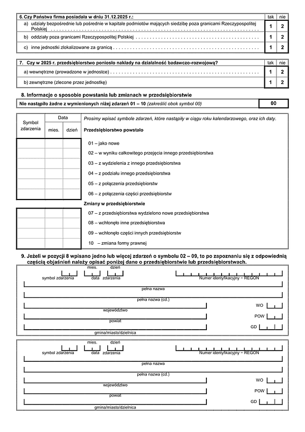 GUS SP (2025) s.2 Roczna ankieta przedsiębiorstwa za rok 2025 - załącznik strona 2