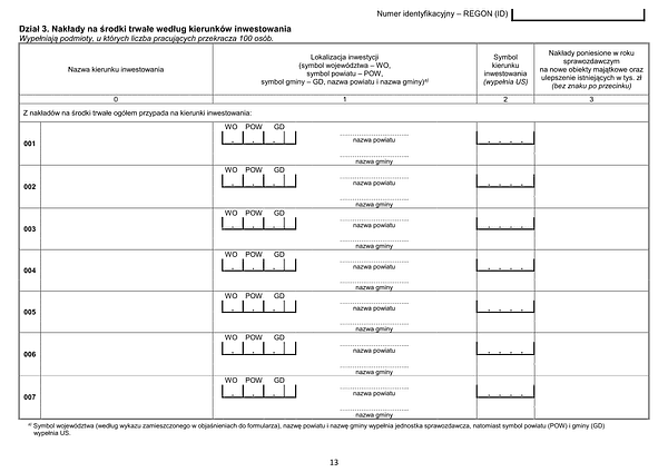GUS SP (2025) s.13 Roczna ankieta przedsiębiorstwa za rok 2025 załącznik strona 13