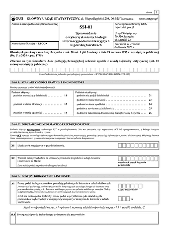 GUS SSI-01 (2026) Sprawozdanie o wykorzystaniu technologii informacyjno-telekomunikacyjnych w przedsiębiorstwach